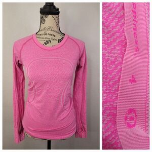 Lululemon Pullover Womens 4 Run Swiftly Long Sleeves Thumbholes Pink